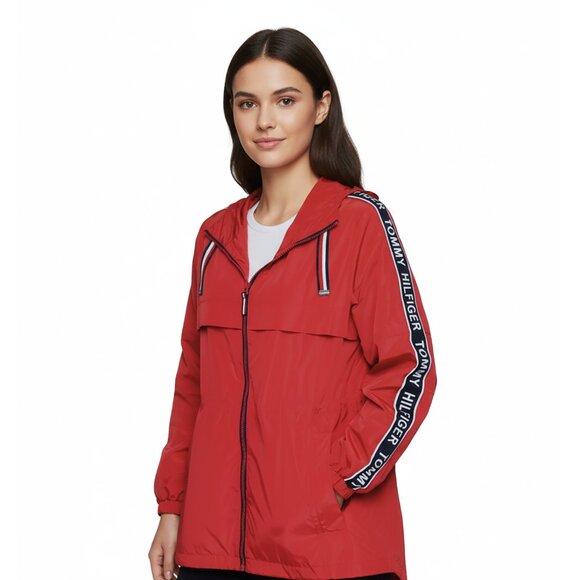 Tommy Hilfiger Women’s Jacket Crimson Softshell Windbreaker Hoodie Size L - Picture 1 of 6